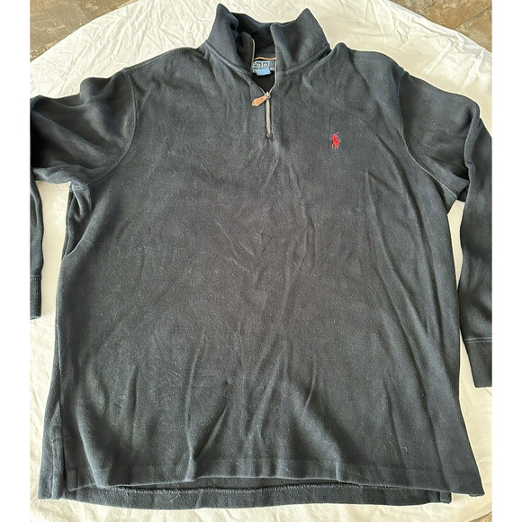 Ralph Lauren Polo XL Black w/Red Pony Quarter Zip Knit Pullover Golf Casual - Picture 2 of 11